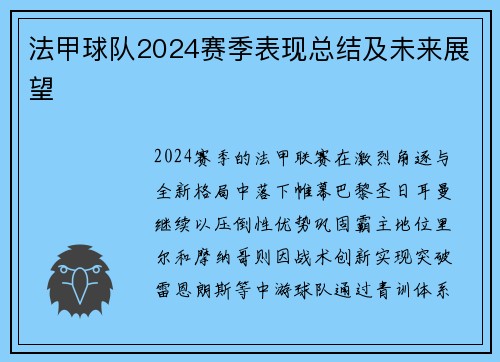 法甲球队2024赛季表现总结及未来展望